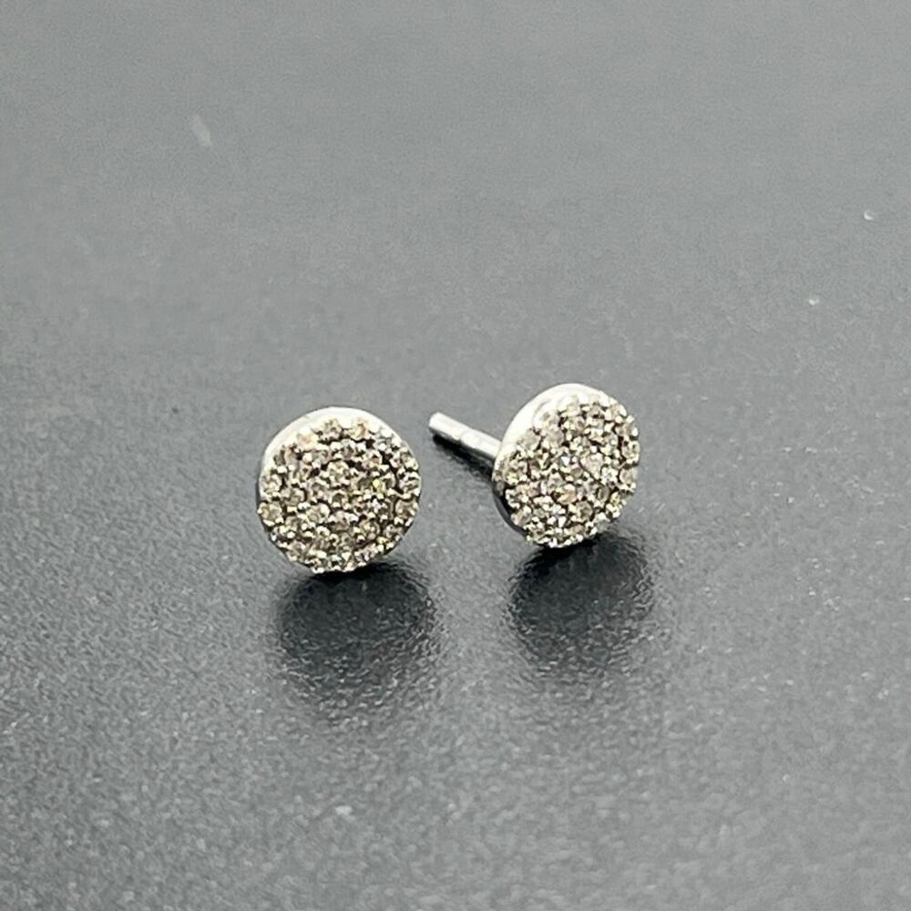 14k White Gold Round‎ Pave Diamond Chip Post Pierced Stud Earrings 6mm